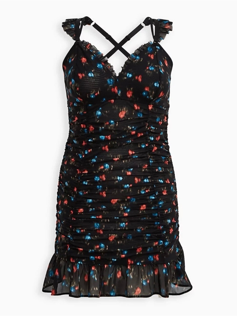 Torrid Ruched Mesh Ruffle Chemise Sweet Ikat - Picture 4 of 12
